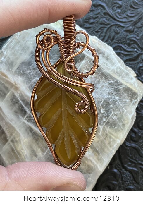 Yellow Chalcedony Stone Carved Leaf Wire Wrapped Pendant - #VeDwbCkQsUo-7