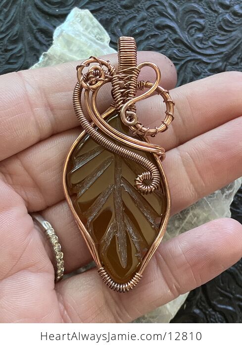 Yellow Chalcedony Stone Carved Leaf Wire Wrapped Pendant - #VeDwbCkQsUo-2