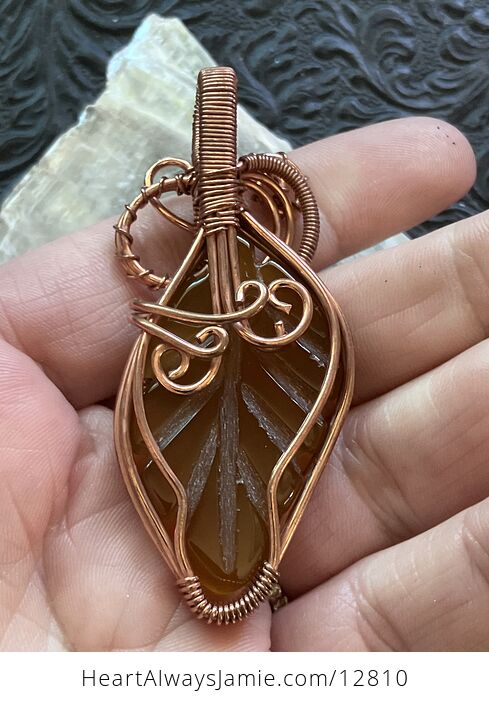 Yellow Chalcedony Stone Carved Leaf Wire Wrapped Pendant - #VeDwbCkQsUo-5