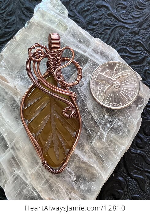 Yellow Chalcedony Stone Carved Leaf Wire Wrapped Pendant - #VeDwbCkQsUo-6