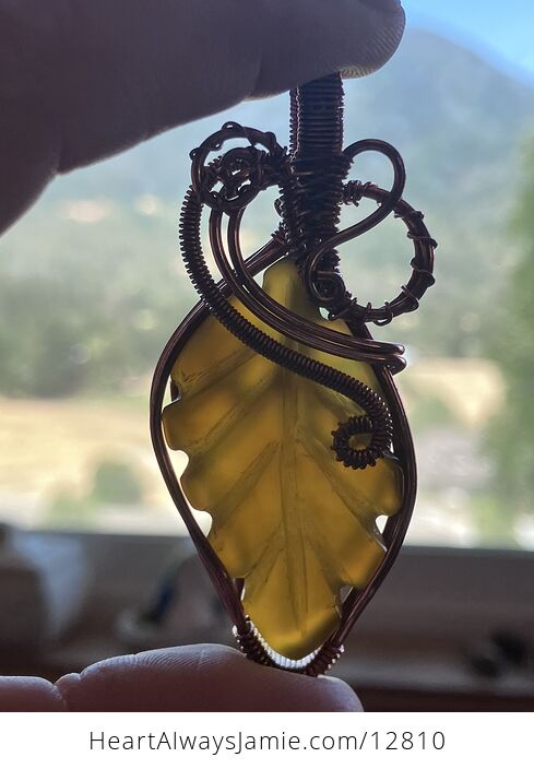 Yellow Chalcedony Stone Carved Leaf Wire Wrapped Pendant - #VeDwbCkQsUo-8