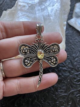 Yellow Citrine Dragonfly Stone Jewelry Crystal Pendant #0bQRJQ0nPS0