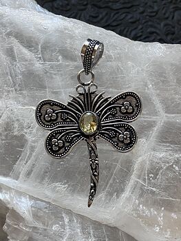 Yellow Citrine Dragonfly Stone Jewelry Crystal Pendant #abcKEsoNyiU