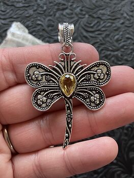Yellow Citrine Dragonfly Stone Jewelry Crystal Pendant #eQ6nK5POTHA