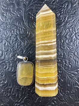 Yellow Fluorite Crystal Stone Jewelry Pendant and Tower Gift Set #sp4na2XaQYI