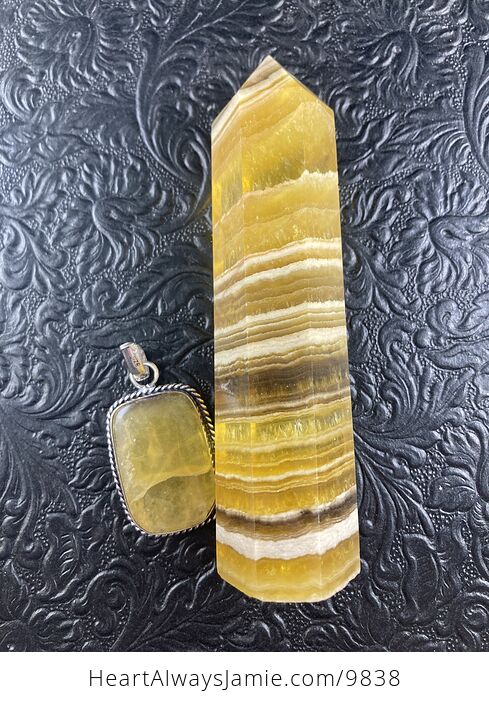 Yellow Fluorite Crystal Stone Jewelry Pendant and Tower Gift Set - #sp4na2XaQYI-10