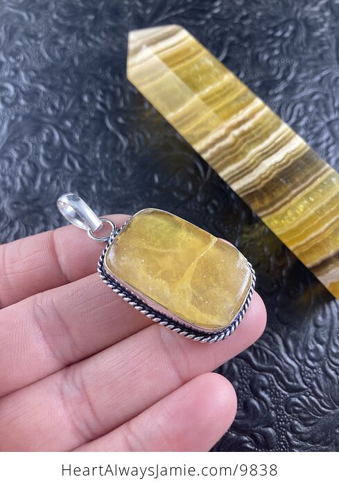 Yellow Fluorite Crystal Stone Jewelry Pendant and Tower Gift Set - #sp4na2XaQYI-7