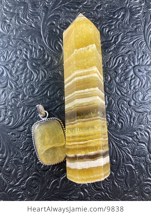 Yellow Fluorite Crystal Stone Jewelry Pendant and Tower Gift Set - #sp4na2XaQYI-11