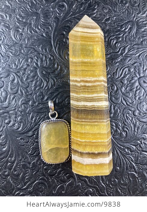 Yellow Fluorite Crystal Stone Jewelry Pendant and Tower Gift Set - #sp4na2XaQYI-3