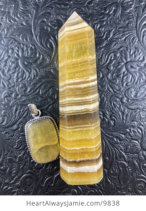 Yellow Fluorite Crystal Stone Jewelry Pendant and Tower Gift Set - #sp4na2XaQYI-9