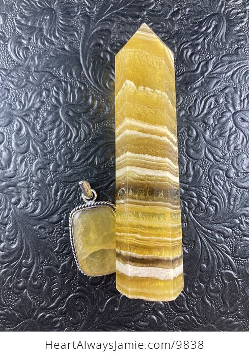 Yellow Fluorite Crystal Stone Jewelry Pendant and Tower Gift Set - #sp4na2XaQYI-12