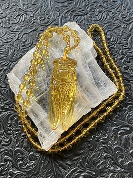 Yellow Glass Cicada Pendant Necklace with Yellow Beads #QHsZxWAVLLw