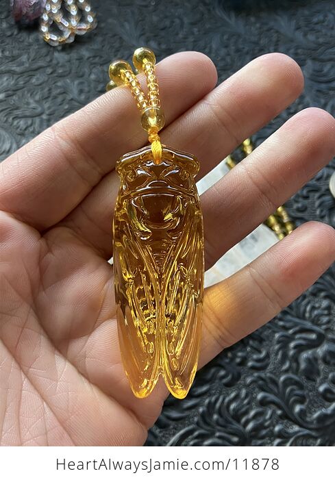 Yellow Glass Cicada Pendant Necklace with Yellow Beads - #QHsZxWAVLLw-3
