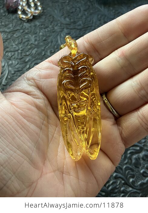 Yellow Glass Cicada Pendant Necklace with Yellow Beads - #QHsZxWAVLLw-5