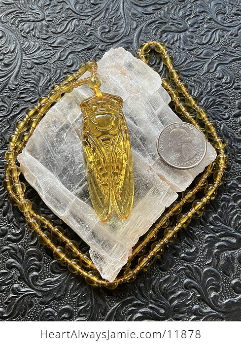 Yellow Glass Cicada Pendant Necklace with Yellow Beads - #QHsZxWAVLLw-2