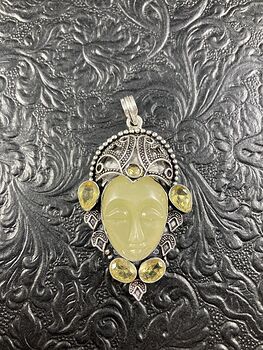 Yellow Goddess Face and Citrine Crystal Stone Jewelry Pendant #dkzWzIMctAw