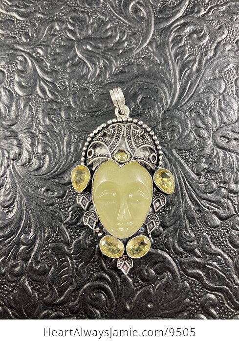 Yellow Goddess Face and Citrine Crystal Stone Jewelry Pendant - #dkzWzIMctAw-1