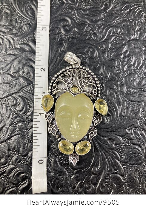 Yellow Goddess Face and Citrine Crystal Stone Jewelry Pendant - #dkzWzIMctAw-2