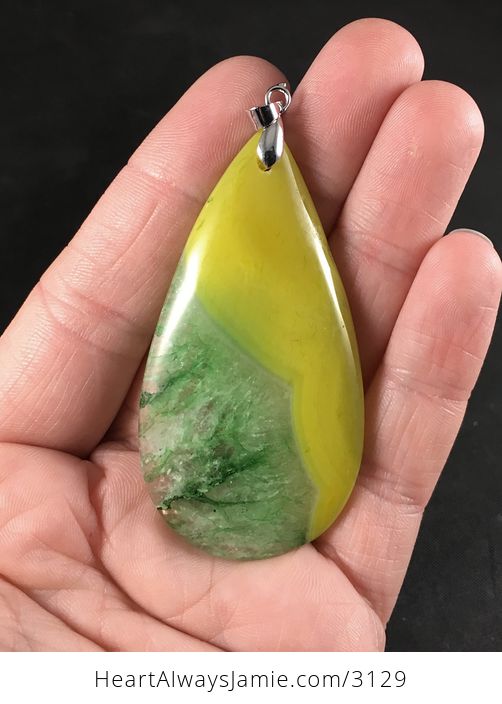 Yellow Green Druzy Agate Stone Pendant - #6OFUidoHHZU-1