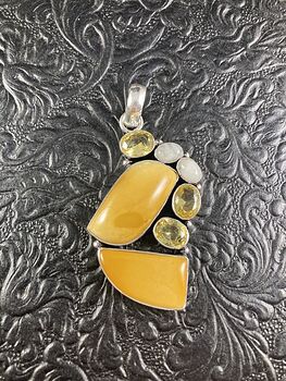 Yellow Mookaite Citrine and Rainbow Moonstone Crystal Stone Jewelry Pendant #aDPcz8RQn9I