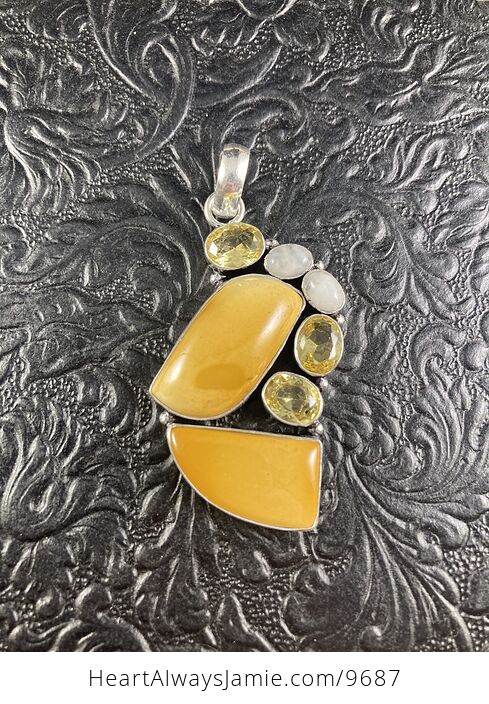 Yellow Mookaite Citrine and Rainbow Moonstone Crystal Stone Jewelry Pendant - #aDPcz8RQn9I-1