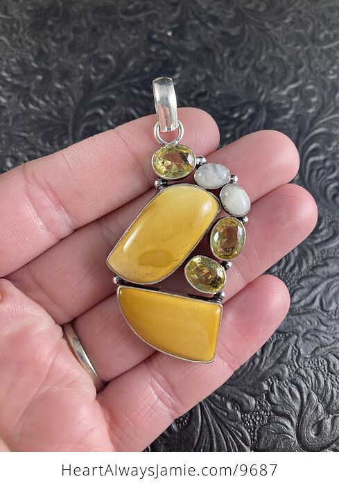 Yellow Mookaite Citrine and Rainbow Moonstone Crystal Stone Jewelry Pendant - #aDPcz8RQn9I-4
