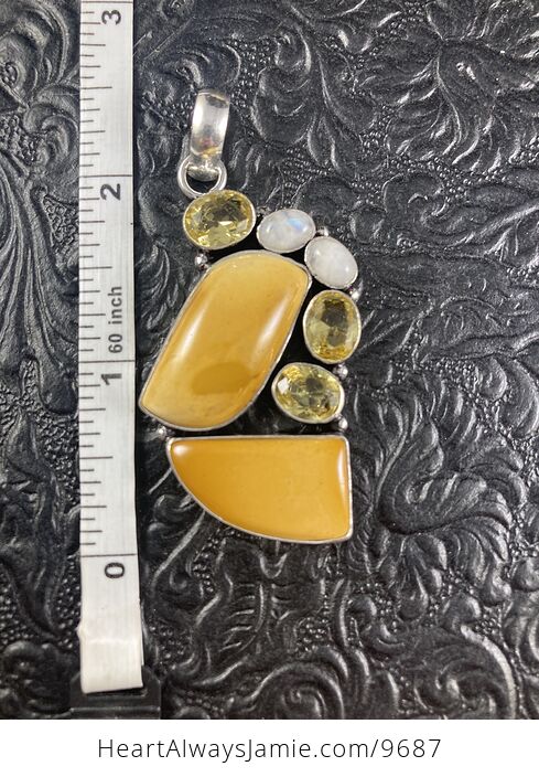 Yellow Mookaite Citrine and Rainbow Moonstone Crystal Stone Jewelry Pendant - #aDPcz8RQn9I-7