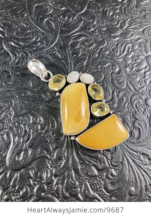 Yellow Mookaite Citrine and Rainbow Moonstone Crystal Stone Jewelry Pendant - #aDPcz8RQn9I-5
