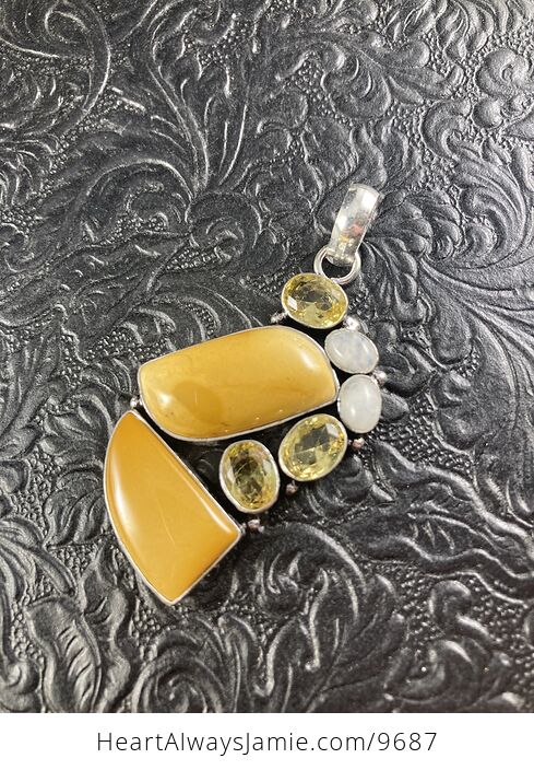 Yellow Mookaite Citrine and Rainbow Moonstone Crystal Stone Jewelry Pendant - #aDPcz8RQn9I-6
