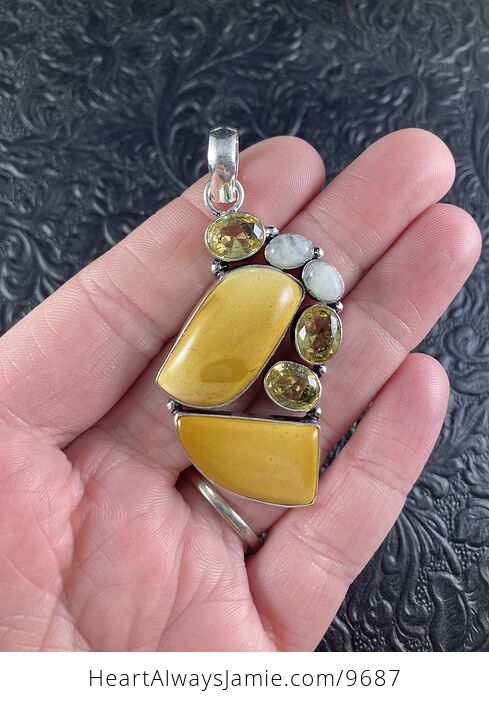 Yellow Mookaite Citrine and Rainbow Moonstone Crystal Stone Jewelry Pendant - #aDPcz8RQn9I-2