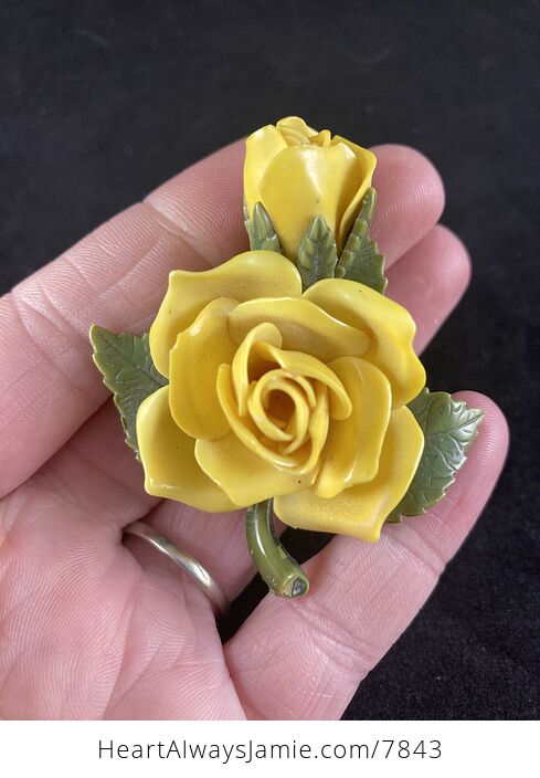 Yellow Rose and Bud Brooch Pin Jewelry - #uyclAUMvvv0-1