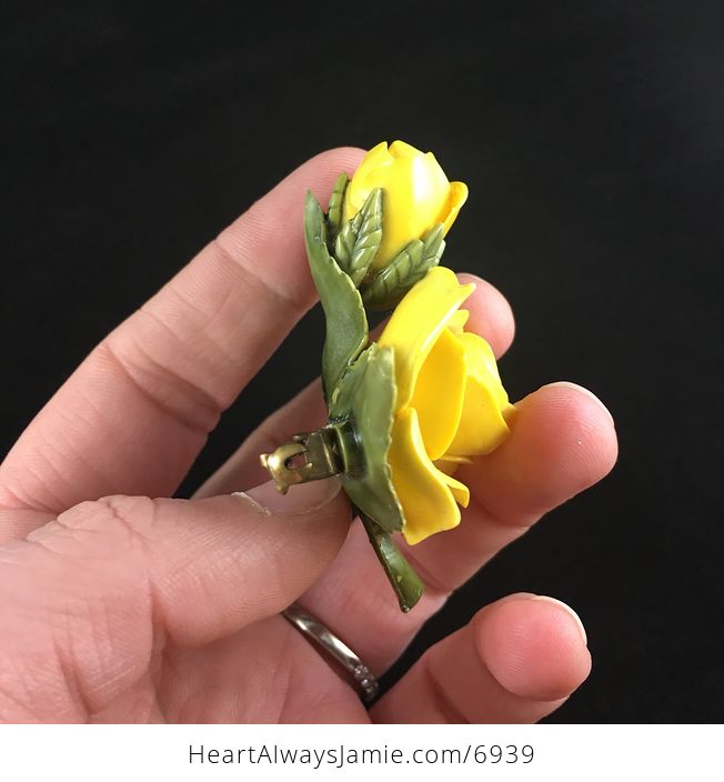 Yellow Rose and Bud Flower Jewelry Brooch - #HVVtYiBxhBY-5