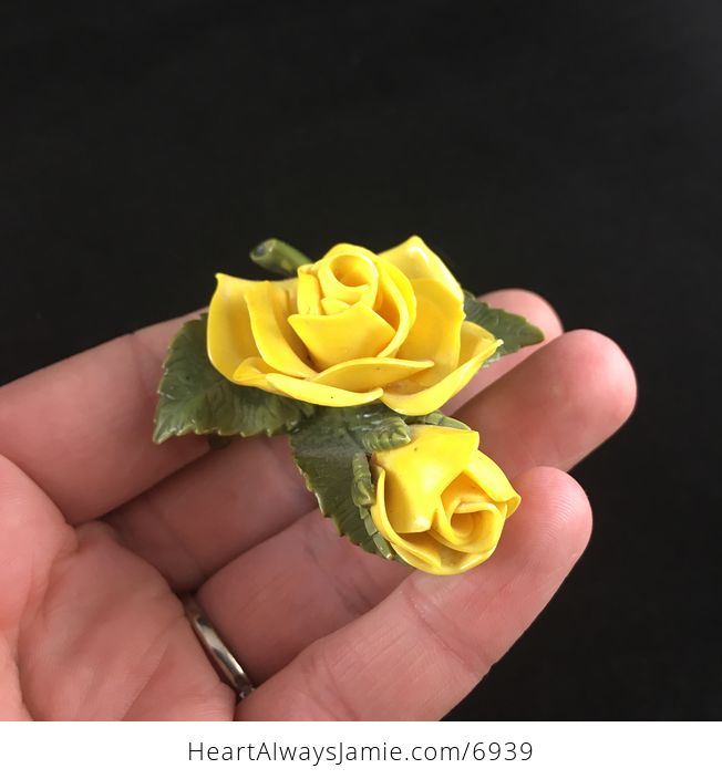 Yellow Rose and Bud Flower Jewelry Brooch - #HVVtYiBxhBY-4