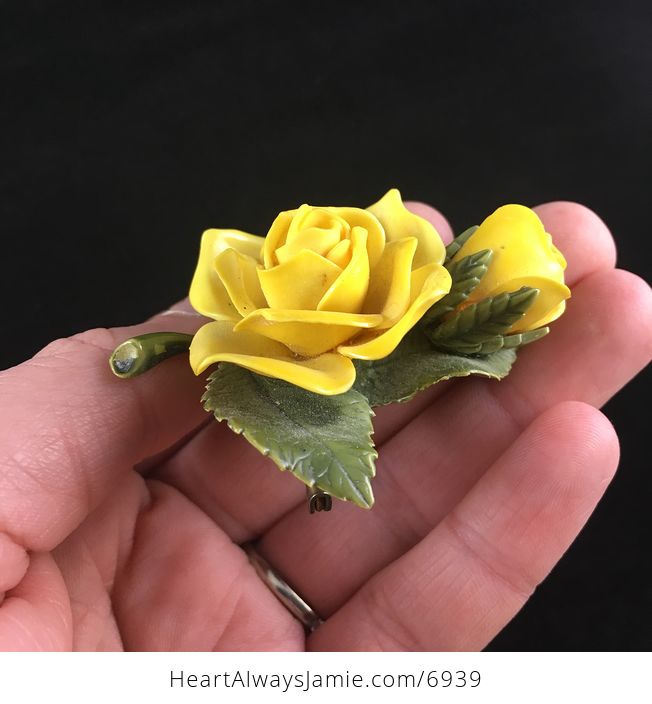 Yellow Rose and Bud Flower Jewelry Brooch - #HVVtYiBxhBY-3