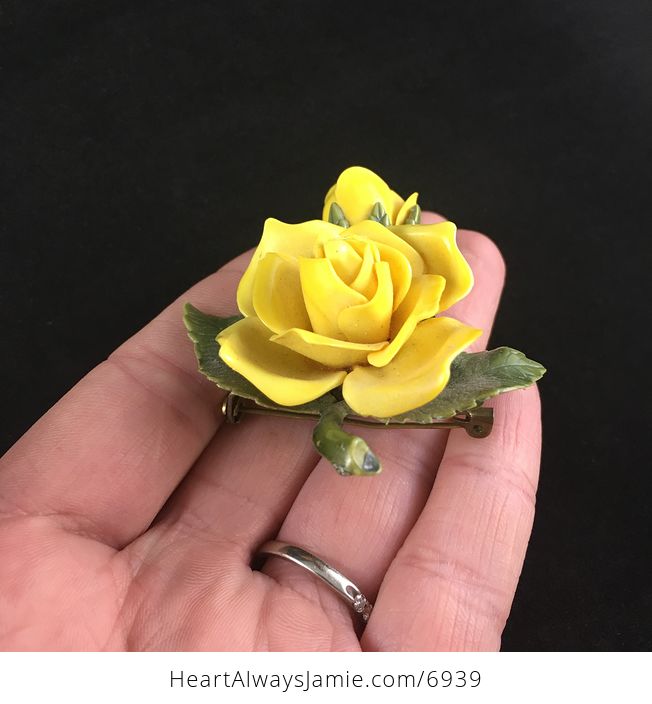 Yellow Rose and Bud Flower Jewelry Brooch - #HVVtYiBxhBY-2