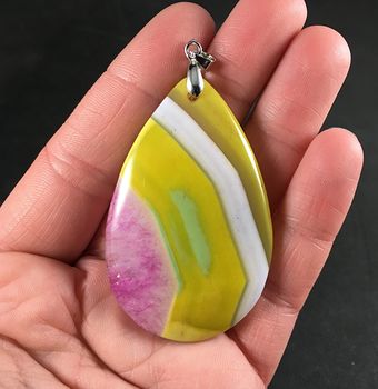 Yellow White and Pink Agate Stone Pendant #r9pxJO9vKAo