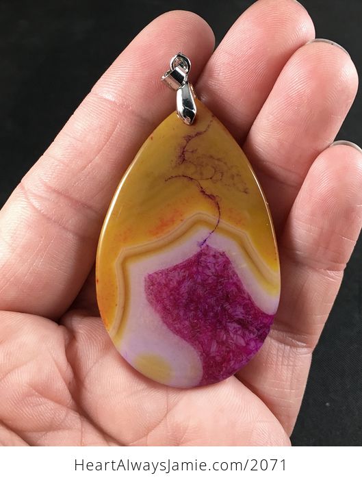 Yellow White and Pink Druzy Agate Stone Pendant Necklace - #O1zbFQMLdfk-2