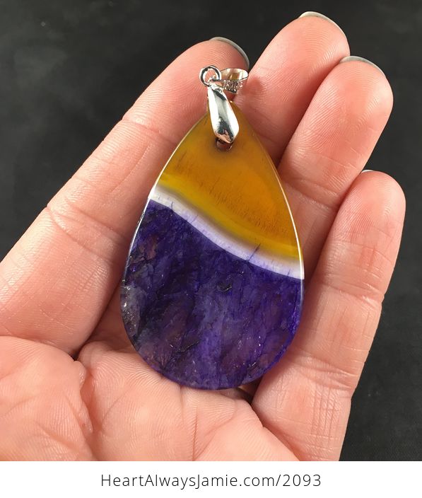 Yellow White and Purple Drusy Stone Pendant Necklace - #Yj352obHTW4-2